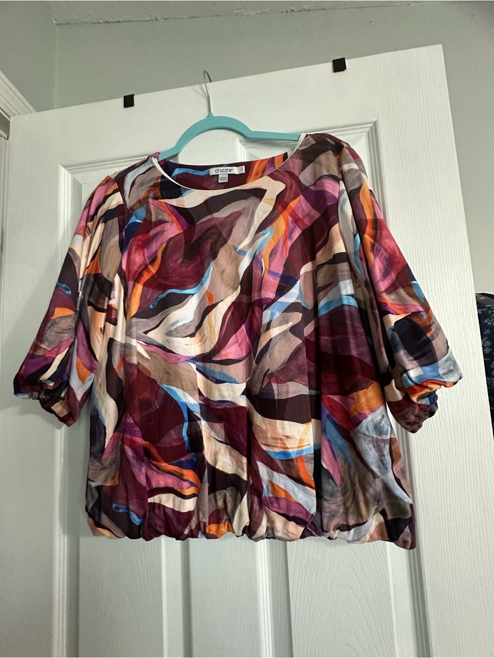 Chico's Multicolor Abstract Scoop Neck Blouson Top